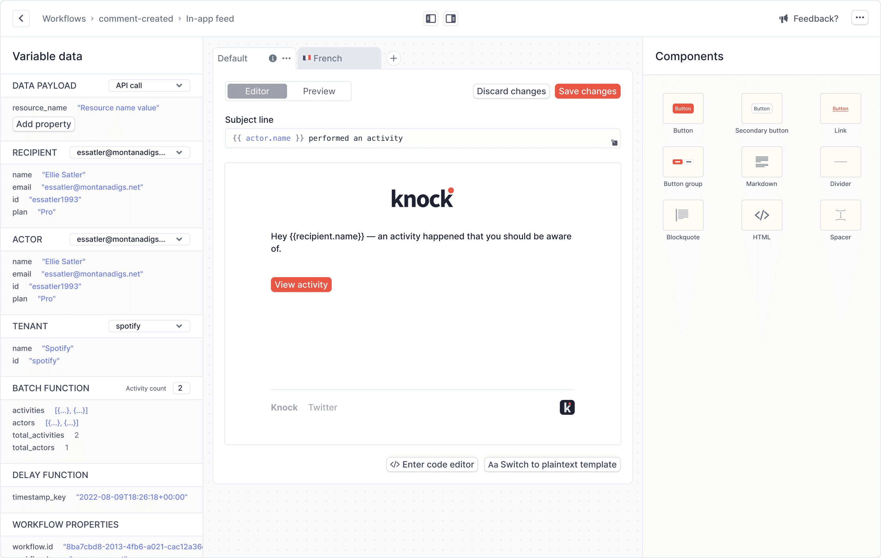 The Knock visual template editor