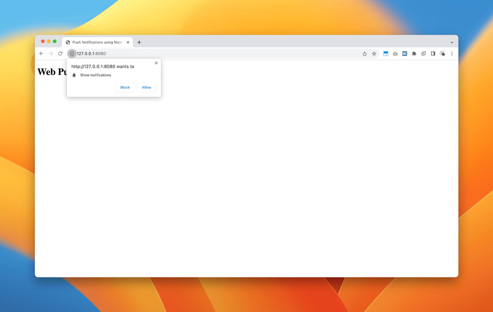 Push notifications landing page
