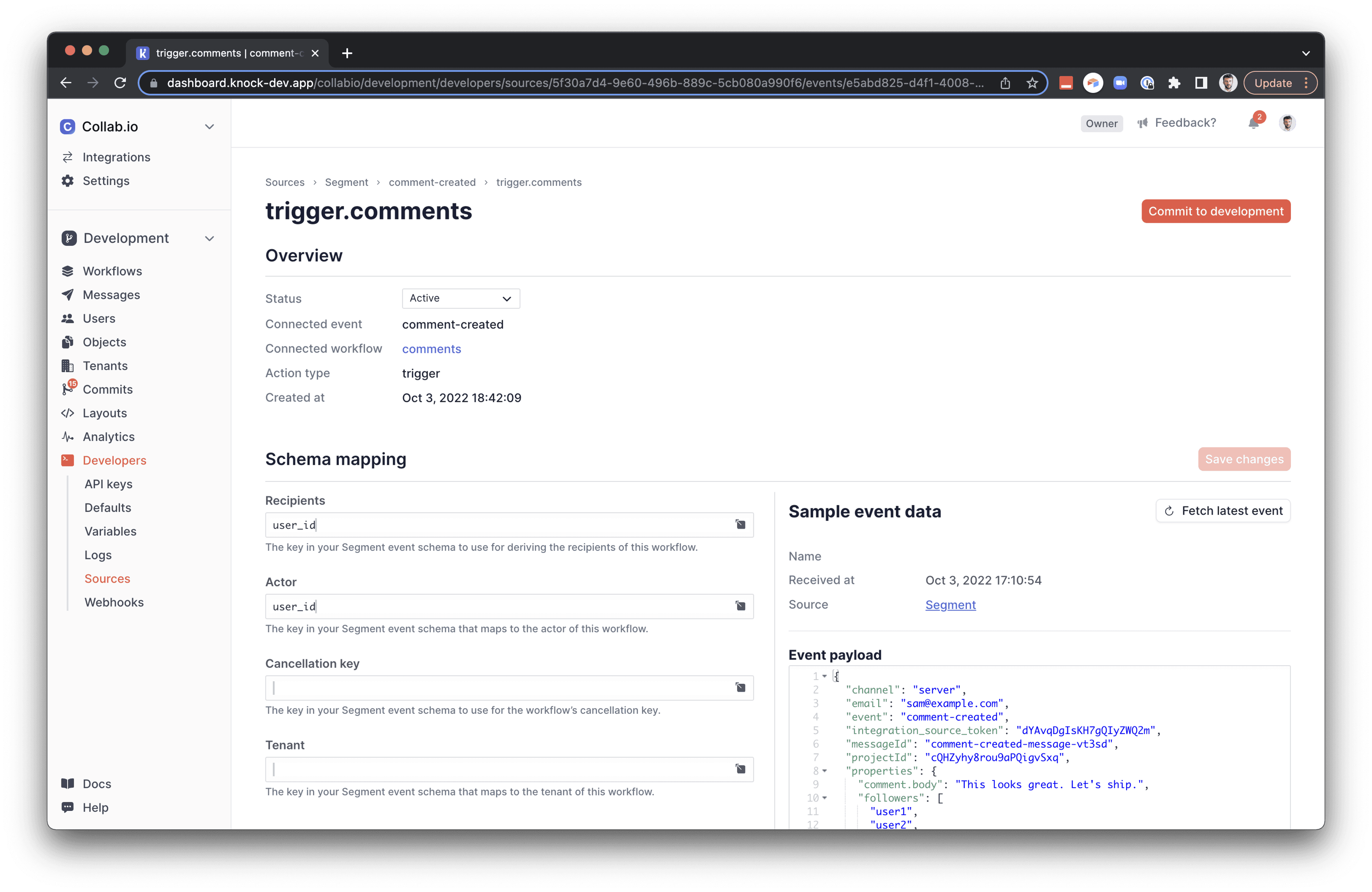 A screenshot of Knock source schema mapping