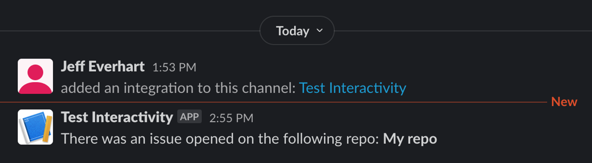 A Slack message