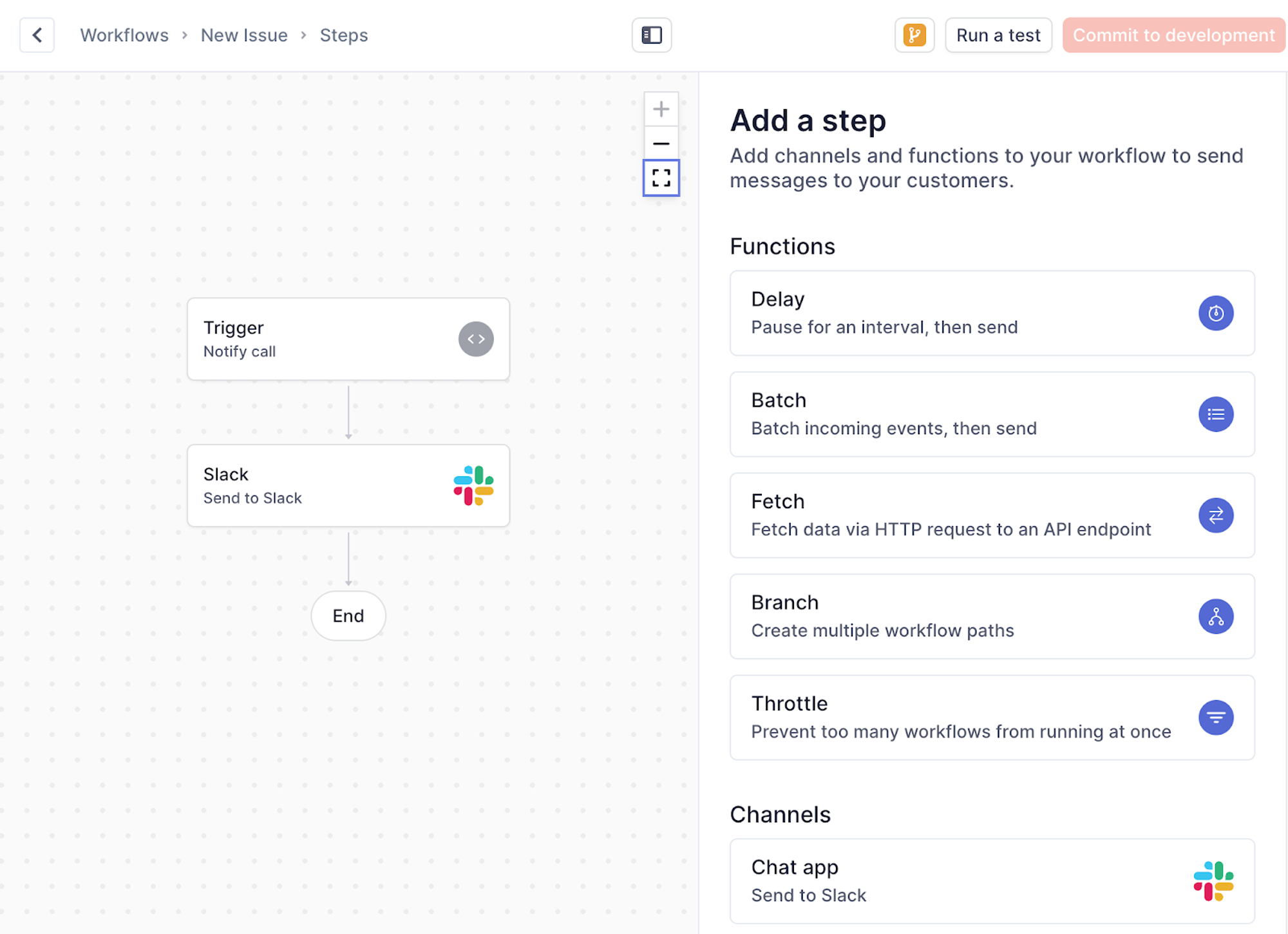 workflow with a Slack step