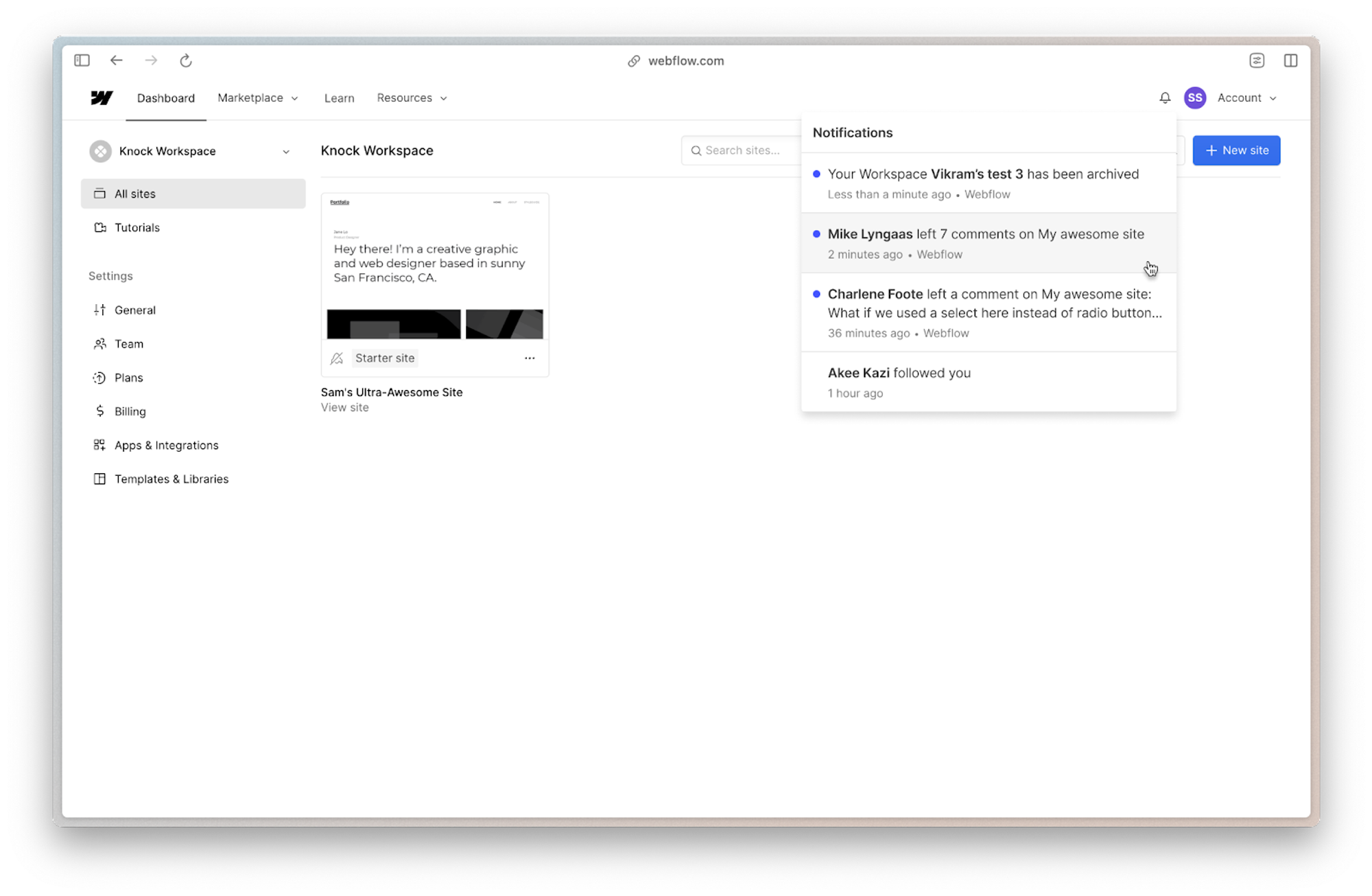 Webflow Dashboard